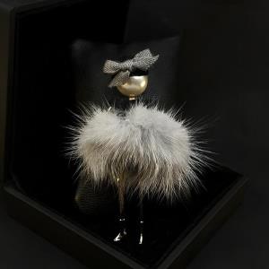 French Fur Pearl Ballet Girl Brooch