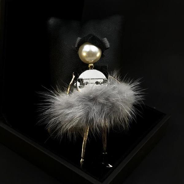 French Fur Pearl Ballet Girl Brooch