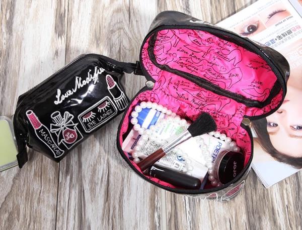 2 Pcs Leather Embroidery Makeup Bags Set