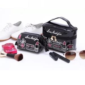 2 Pcs Leather Embroidery Makeup Bags Set