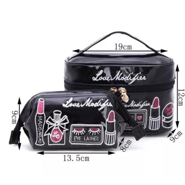 2 Pcs Leather Embroidery Makeup Bags Set