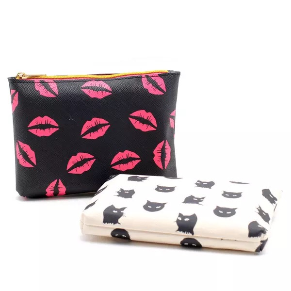 Kiss Cat Leather Cosmetic Bag