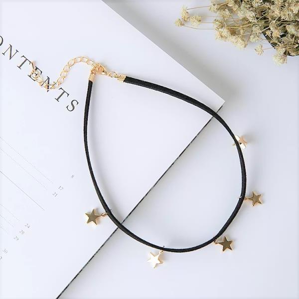 Stars Black Leather Choker Necklace