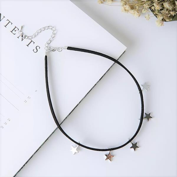 Stars Black Leather Choker Necklace