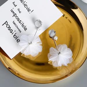 18K Platinum Plated Zircon Flower Pendant Earrings