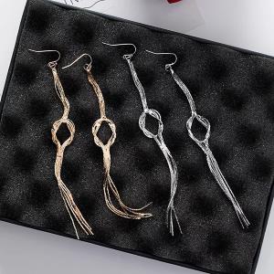 Shining Bow Knot Metal Tassel Long Earrings