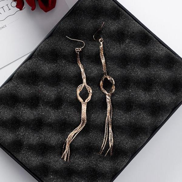 Shining Bow Knot Metal Tassel Long Earrings