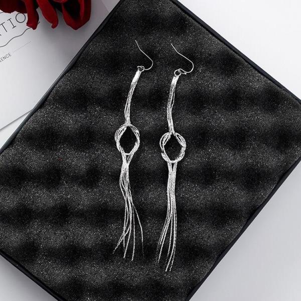 Shining Bow Knot Metal Tassel Long Earrings