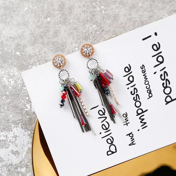 Multicolour Crystal Chain Tassel Pendant Earrings