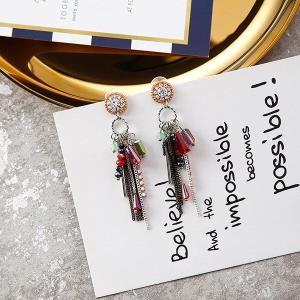 Multicolour Crystal Chain Tassel Pendant Earrings