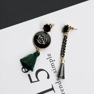 Simple Green C Shape Tassel Dangle Earrings