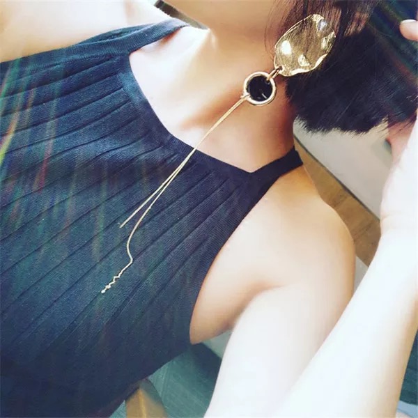 Black Metal Long Tassel Earring