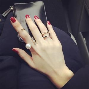 3 Pcs Pearl Crystal Gold Midi Finger Ring Set