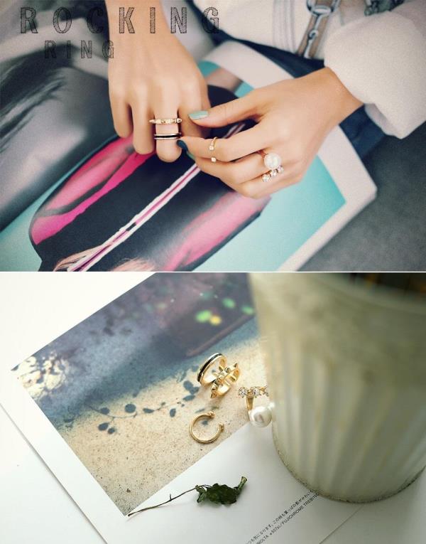 3 Pcs Pearl Crystal Gold Midi Finger Ring Set