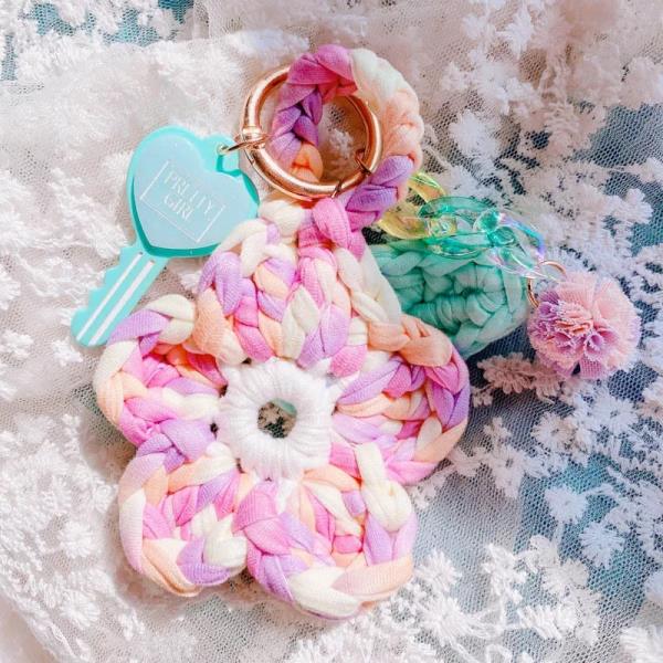 Woven Knit Flower Keyring Bag Decoration