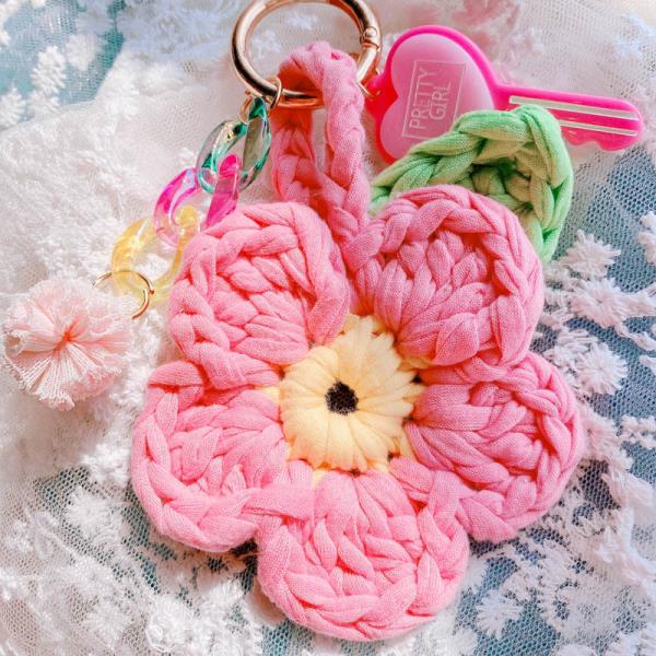 Woven Knit Flower Keyring Bag Decoration