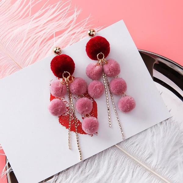 Luxury Fur Ball Crystal Long Pendant Earrings