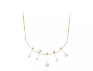 Gold Balance Pearl Smile Asymmetry Necklace