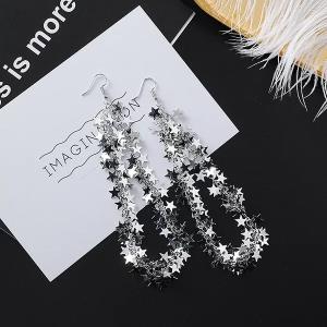 Silver Shining Multi Stars Tassel Dangle Earrings