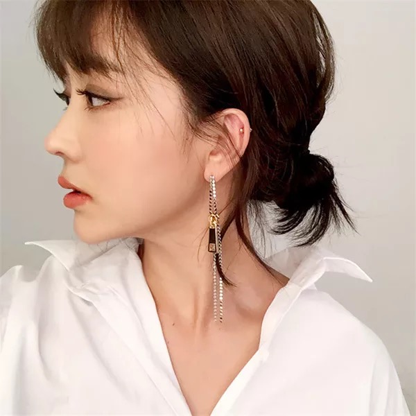  Chic Zip Shape Metal Tassel Long Earrings