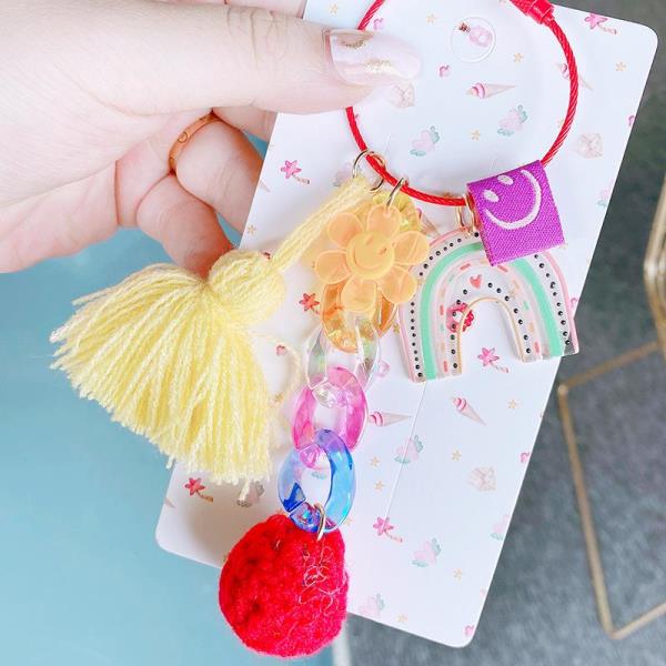 Woven Rainbow Tassel Ball Keyring Bag Decoration