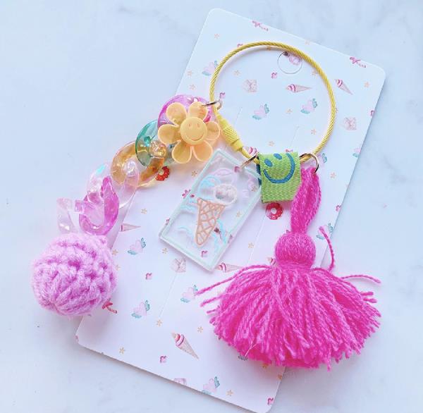 Woven Rainbow Tassel Ball Keyring Bag Decoration