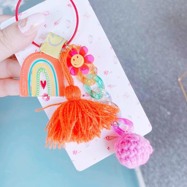 Woven Rainbow Tassel Ball Keyring Bag Decoration