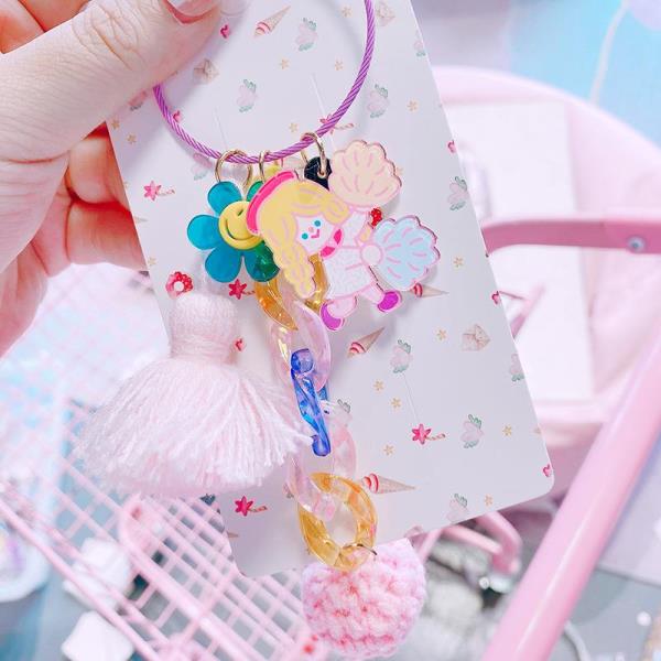 Woven Rainbow Tassel Ball Keyring Bag Decoration