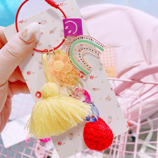 Woven Rainbow Tassel Ball Keyring Bag Decoration