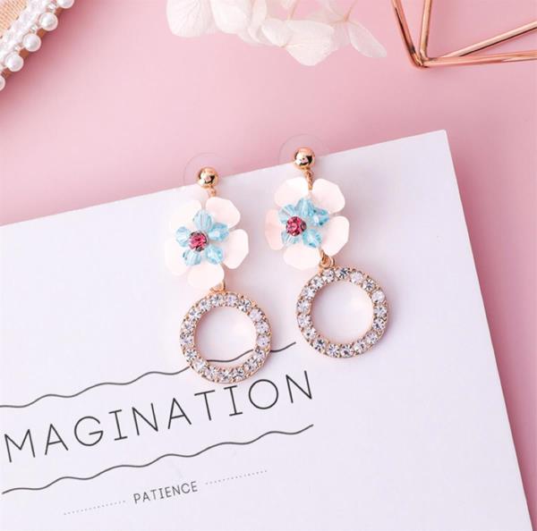 Fairy Pink Crystal Pendant Flower Earrings