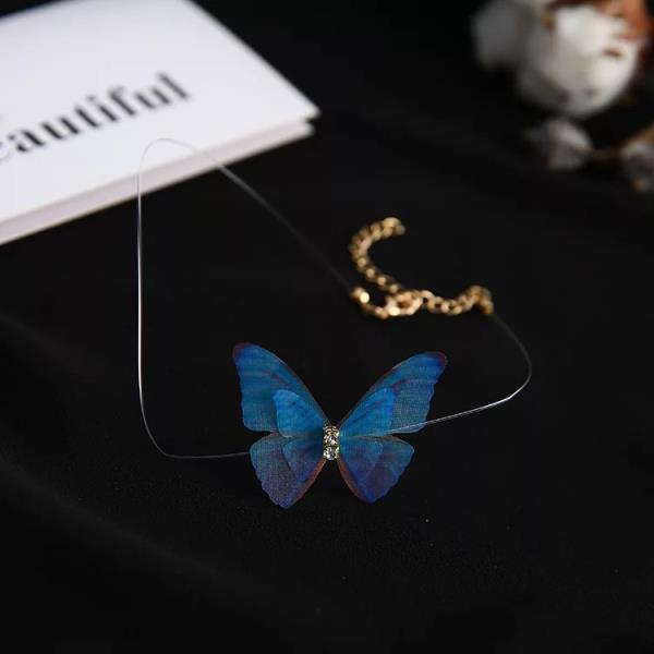 Blue Butterfly Invisible Line Necklace