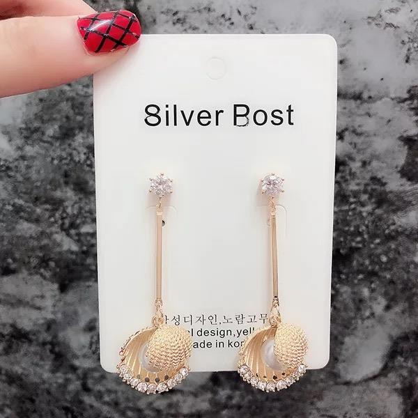 Crystal Sea Shell Pearl Dangle Earrings