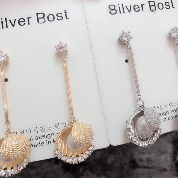 Crystal Sea Shell Pearl Dangle Earrings