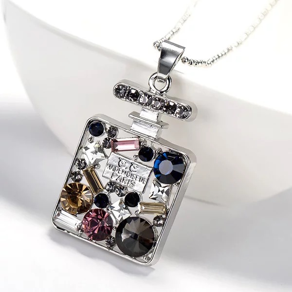 Silver Multicolour Crystal Pendant Necklace