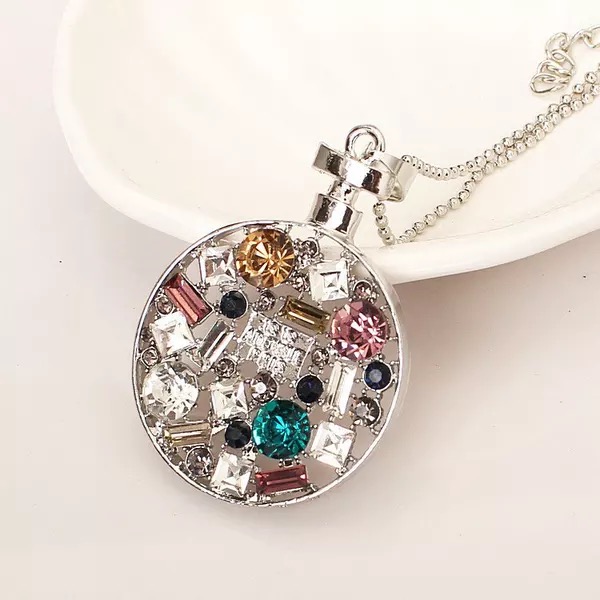 Silver Multicolour Crystal Pendant Necklace