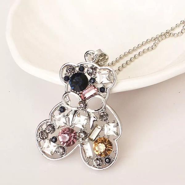 Silver Multicolour Crystal Pendant Necklace