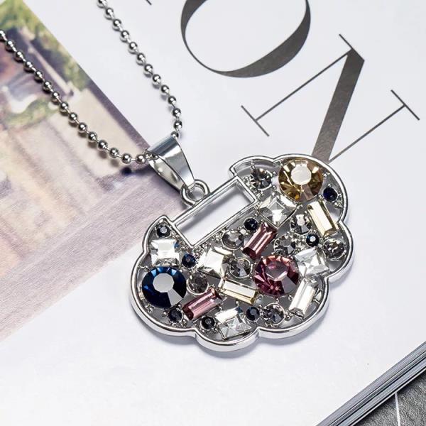 Silver Multicolour Crystal Pendant Necklace