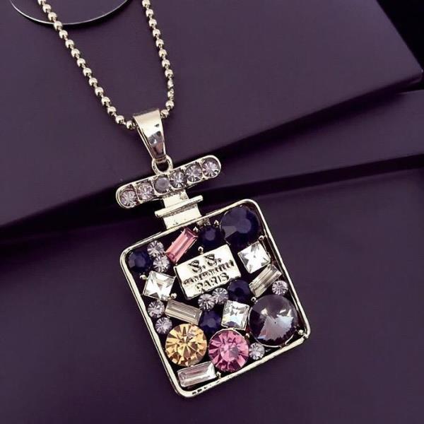 Silver Multicolour Crystal Pendant Necklace