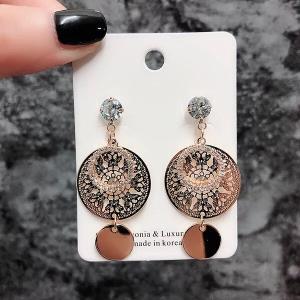 Crystal Circle Hollow Butterfly Dangle Earrings