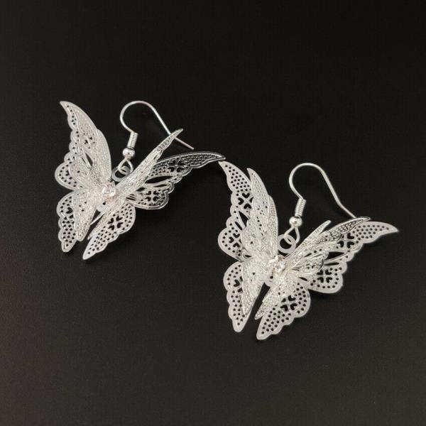 Silver 3D Hollow Butterfly Dangle Earrings