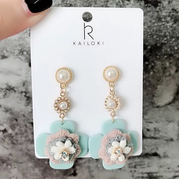 Blue Pearl Flower Dangle Earrings