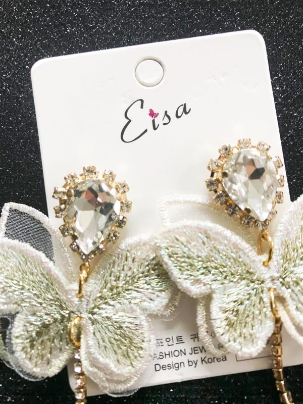 White Lace Embroidery Butterfly Earrings