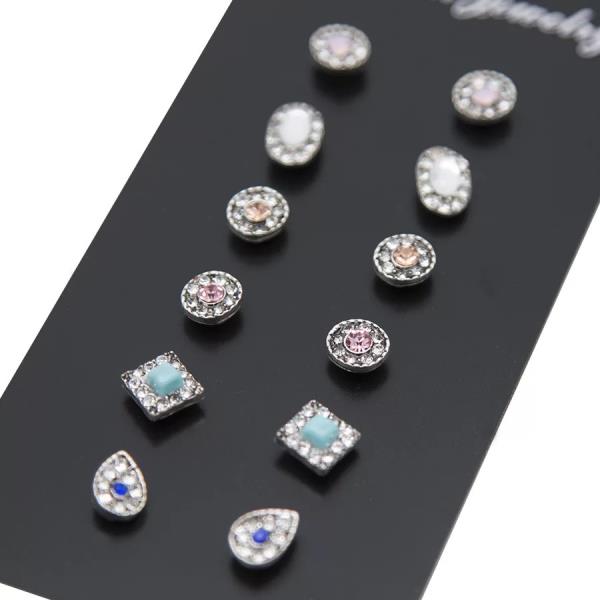 6 Paris Retro Multicolour Crystal Studs Set