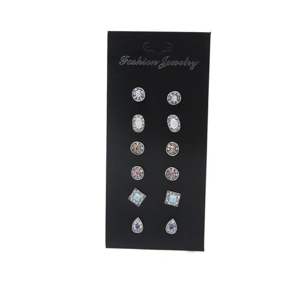 6 Paris Retro Multicolour Crystal Studs Set