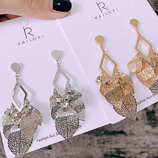 Metal Hollow Leaf Dangle Earrings