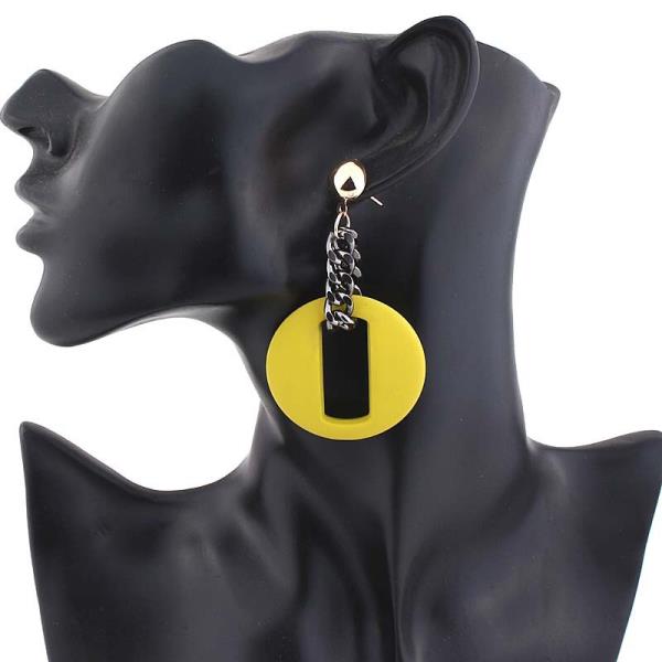 Yellow Circle Chain Dangle Earrings