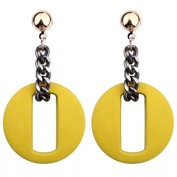 Yellow Circle Chain Dangle Earrings