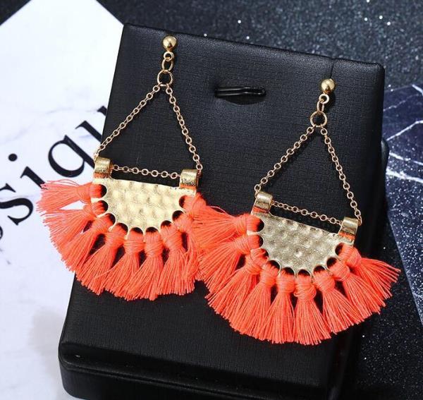 Bohemia Ethnic Fan Shape Thread Tassel Earrings