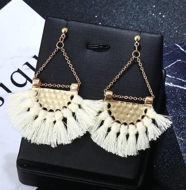 Bohemia Ethnic Fan Shape Thread Tassel Earrings