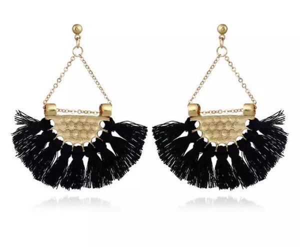 Bohemia Ethnic Fan Shape Thread Tassel Earrings